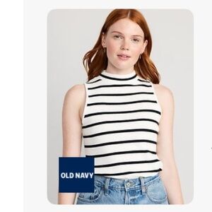 NWT OLD NAVY Fitted Sleeveless Mock-Neck Top Women’s XL Black White Stripe
